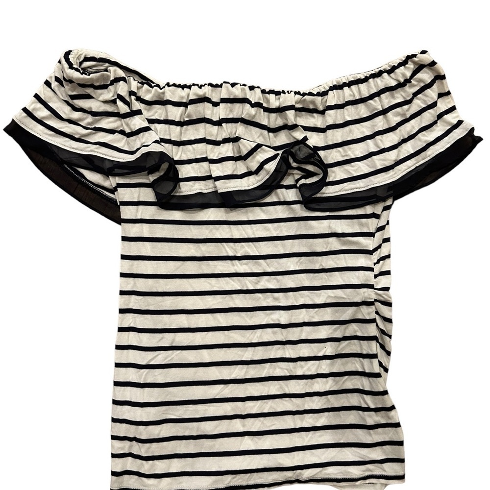 Off the Shoulder Ruffled Tee Striped - Picture 2 of 3